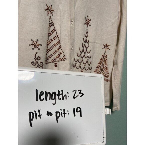 Mercer Street Studion Women's Cream and Gold Christmas Tree Sweater Cardigan Med - Picture 7 of 7